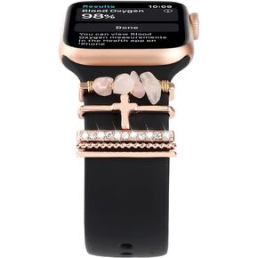 Decorative Ring Loops Compatible with Apple Watch Silicone Bands Charms 38mm 40mm 41mm 42mm 44mm 45mm,Crushed Stone Metal Jewelry Charms Accessories for iwatch Series 7 6 5 4 3 2 1(No Band)