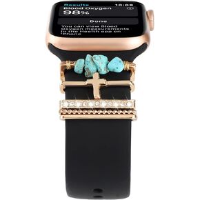 Decorative Ring Loops Compatible with Apple Watch Silicone Bands Charms 38mm 40mm 41mm 42mm 44mm 45mm,Crushed Stone Metal Jewelry Charms Accessories for iwatch Series 7 6 5 4 3 2 1(No Band)