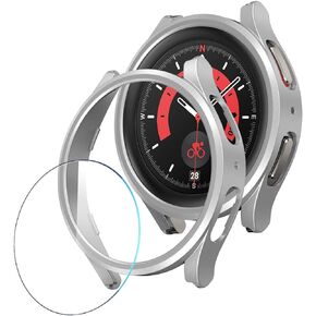 Screen Protector Compatible with Samsung Galaxy Watch 5 Pro, 【4+2 Pack】HD Tempered Glass Protective Film and Hard PC Bumper Case for Samsung Galaxy Watch 5 Pro, Face Cover for Samsung Watch 5 Pro 45mm
