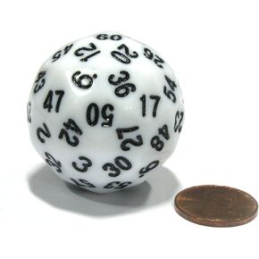 Koplow Games Sixty-Sided D60 35mm Large Gaming Dice - White with Black Numbers