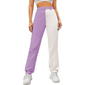 WDIRARA Women's Two Tone High Waist Straight Leg Loose Casual Mom Jeans Pants