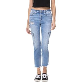 Flying Monkey Mid Rise Slim Straight Cargo Jeans Medium Blue F5220-29