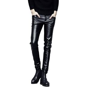 Men's Stretchy 5 Pockets Biker Faux Leather Jeans Skinny Pants