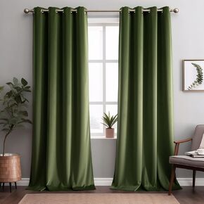 Olive Green Velvet Curtains 84 inches 2 Panels Set, Super Soft Grommet Curtains for Living Room Noise Reducing Room Darkening Luxury Velvet Curtains for Bedroom Decor W52 x L84 inches in Kuwait