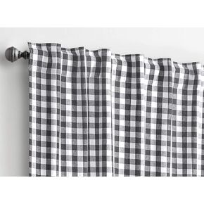 Ramanta Home Gingham Check Window Curtain Panel, 100% Cotton, Black/White, Cotton Curtains, 2 Panels Curtain, Tab Top Curtains, 50x108 Inches, Set of 2