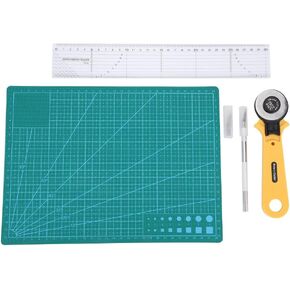 Rotary Cutter Set, Rotary Fabric Cutter w/ 5 Blades, 9x12 Cutting Mat, 12 Quilting Ruler, Handmade Crafting Tool Kit Paper Fabric Leather Cutting Tools for Sewing Knitting Quilting Patch Working