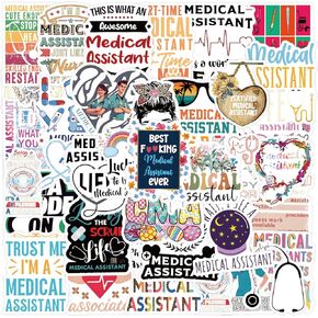 60 PCS Medical Assistant Stickers - Waterproof Vinyl Medical Assistant Scrapbook Sticker Decal for Water Bottle, Laptop, Scrapbooking, Skateboard, Car, Luggage, Helmet