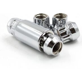 Wheel Accessories Parts 4 Locks + Key 9/16"-18 Thread Bulge Acorn 1.90" Long Locking Wheel Lug Nuts Chrome Dual Hex Key 13/16" and 3/4" Hex Fits Ram 2500 3500 Fits Ford F250 F350 Chevy GMC C2500 C3500