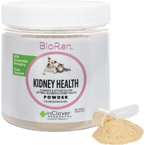 InClover Natural Kidney Support Supplement for Cats & Dogs (BioRen) - Bladder & Urinary Tract Health with L-Carnitine & Resveratrol - Supports Renal Function - Combats Formation of Crystals and Stones