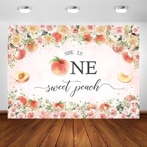Avezano One Sweet Peach Backdrop Sweet One Peach Theme Girls' Birthday Photography Background Pink Glitter Gold Floral 1st Birthday Party Decorations First Birthday Banner (5x3ft)