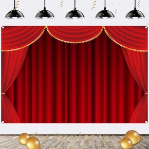 Red Curtain Theater Stage Shows Backdrop Banner Xmas Festival Celebration Party Decor VIP Magic Shows Birthday Party Adults Kids Portraits Photo Photography Prop Booth Background 70.9x47.2in-BECKTEN