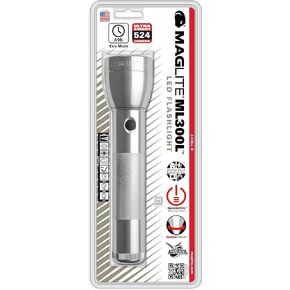 Maglite ML300L LED 2-Cell D Flashlight, Gray
