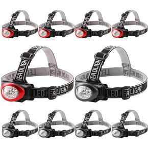 Lichamp Headlamp, 10 Pack 12 LED 3 Mode Portable Head Lamp Flashlight, Outdoor Lightweight Durable Headlight for Running, Camping, Reading, Fishing, Hunting, Walking, Jogging, Black + Red Color