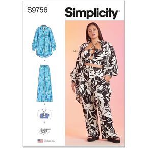 Simplicity Misses' and Women's Shirt, Pants and Halter Top Pattern Packet by American Sewing Guild, Code S9756, Sizes 20W-22W-24W-26W-28W, Multicolor