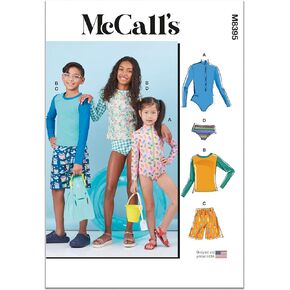 McCall's Children's Bodysuit, Rash Guard, Bikini, Shorts, and Top Sewing Pattern Packet, Design Code M8395, Sizes 7-8-10-12-14