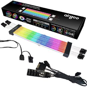 airgoo Addressable RGB Dual 8 PIN (6+2) GPU Cable V2, Flexible Diffused RGB 24 Pin ATX Extension Cable, for ASUS, GIGABYTE, MSI, ASRock Motherboard 5V 3pin ARGB Header
