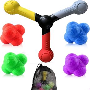 5 PCs Reaction Speed Training Tools Kit, 1 Hand Eye Coordination Stick, 4 Rubber Reaction Balls, Improve Reflex, Agility and Focus for Sports, Exercise and Fun for All Ages