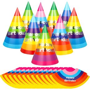 Outus 20 Pieces Rainbow Party Hats Birthday Party Cone Hats Rainbow Birthday Hats for Kids Adults