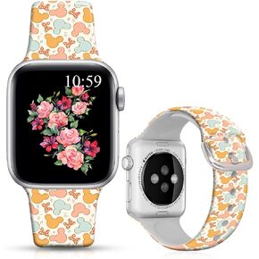 Floral Bands Compatible with iWatch 38mm/42mm/40mm/44mm, Floral Chevron Silicone Fadeless Pattern Printed Replacement Bands for iWatch Series 5/4/3/2/1, M/L for Women/Men
