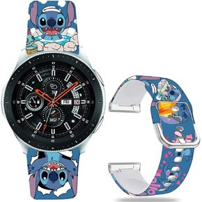 Stitch Holiday Pink Couple Bands Compatible with Samsung Galaxy Watch 46mm/Gear S3 Frontier/Classic/Watch 3 45mm/Vivoactive 4/Ticwatch Pro/Huawei Watch GT2 Pro Band Fancy 22mm Cartoon Strap