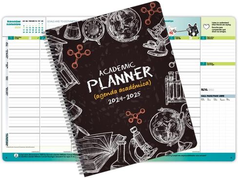 مخطط طلاب المدرسة الثانوية ثنائي اللغة مؤرخ للعام الدراسي 2024-2025، دفتر تاريخ كبير (8.5 بوصة × 11 بوصة) مع غطاء مصفوفة متوسط ​​كلاسيكي ثنائي اللغة in Kuwait