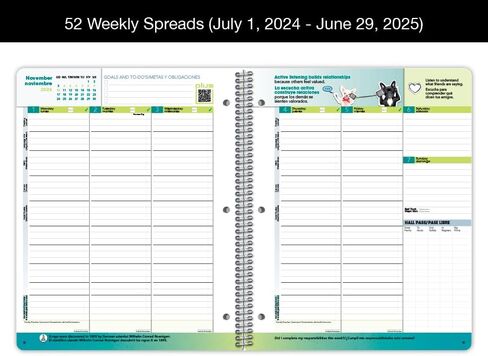 مخطط طلاب المدرسة الثانوية ثنائي اللغة مؤرخ للعام الدراسي 2024-2025، دفتر تاريخ كبير (8.5 بوصة × 11 بوصة) مع غطاء مصفوفة متوسط ​​كلاسيكي ثنائي اللغة in Kuwait