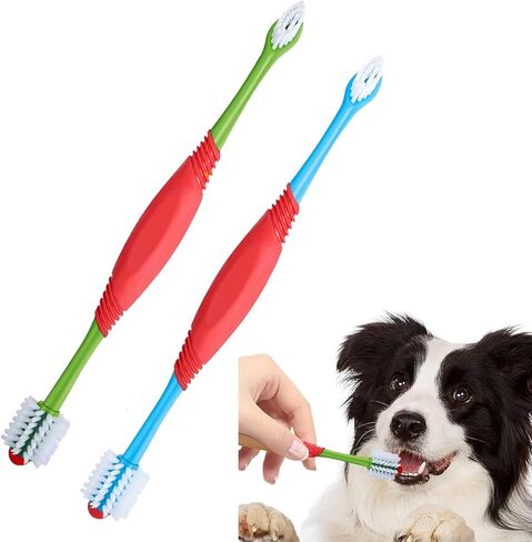قطعتان من فرشاة أسنان الكلاب بزاوية 360 درجة، فرشاة أسنان مزدوجة الرأس للكلاب، مستلزمات تنظيف أسنان الحيوانات الأليفة للكلاب الصغيرة والمتوسطة والكبيرة والقطط in Kuwait