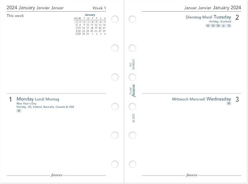 Filofax Calendar Diary Refill, Pocket Size, Two Days on One Page, White Paper, Unruled, Trilingual, 2024 (C68223-24) in Saudi Arabia
