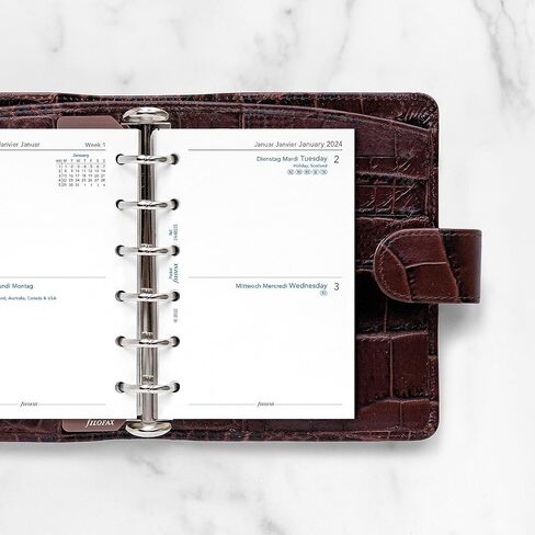 Filofax Calendar Diary Refill, Pocket Size, Two Days on One Page, White Paper, Unruled, Trilingual, 2024 (C68223-24) in Saudi Arabia