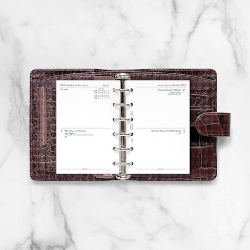 Filofax Calendar Diary Refill, Pocket Size, Two Days on One Page, White Paper, Unruled, Trilingual, 2024 (C68223-24) in Saudi Arabia