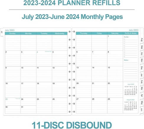 Undated Daily Planner Refill - 11 Disc Discbound To Do List Refills, Letter Size 100 Sheets/200 Pages Planner and Lined Refill, Day Planner Insert, 100 gsm White Paper, 8.5'' x 11'' in Saudi Arabia
