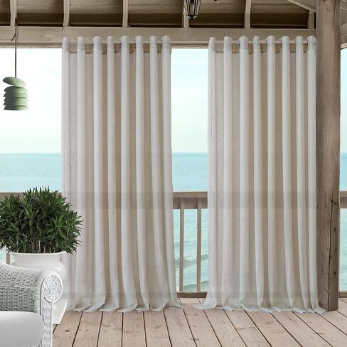 Elrene Home Fashions Carmen Sheer Extra-Wide Weatherproof Indoor/Outdoor Grommet Top Curtain Panel with Coordinating Tieback for Porch, Pergola, Patio, Deck, 114"W x 84"L, Ivory in Saudi Arabia