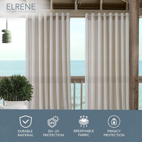Elrene Home Fashions Carmen Sheer Extra-Wide Weatherproof Indoor/Outdoor Grommet Top Curtain Panel with Coordinating Tieback for Porch, Pergola, Patio, Deck, 114"W x 84"L, Ivory in Saudi Arabia