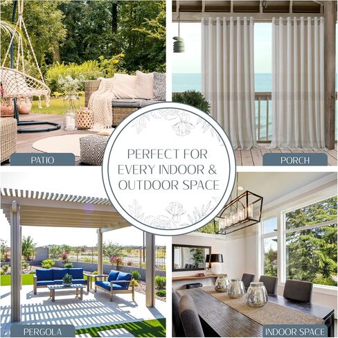 Elrene Home Fashions Carmen Sheer Extra-Wide Weatherproof Indoor/Outdoor Grommet Top Curtain Panel with Coordinating Tieback for Porch, Pergola, Patio, Deck, 114"W x 84"L, Ivory in Saudi Arabia