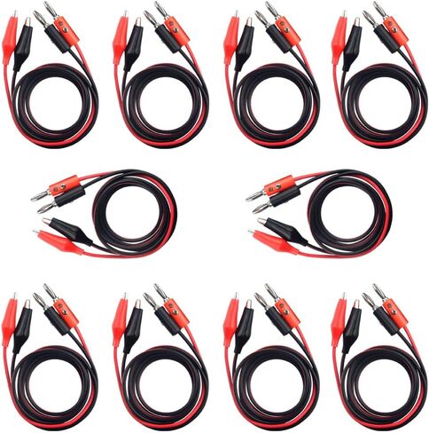 10PCS Double Alligator Clip to 4mm Banana Connector Audio Video Power Test Cable ed Black 2 Plug to 2 Clip Wire Length 1m for Electrical Testing in Saudi Arabia