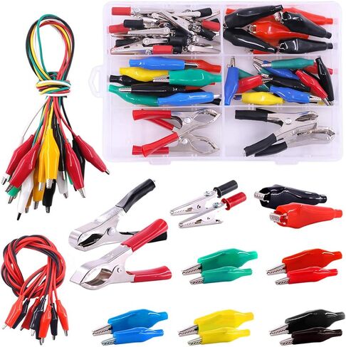 Hilitchi Pro Alligator Clips Assortment Kit Including Insulated Double-Ended Clips Test Leads & Flat/Barrel Alligator Clip & Clamps Alternatives Set for Experiment, Testing (Pack of 63) in Saudi Arabia