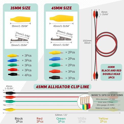 Hilitchi Pro Alligator Clips Assortment Kit Including Insulated Double-Ended Clips Test Leads & Flat/Barrel Alligator Clip & Clamps Alternatives Set for Experiment, Testing (Pack of 63) in Saudi Arabia