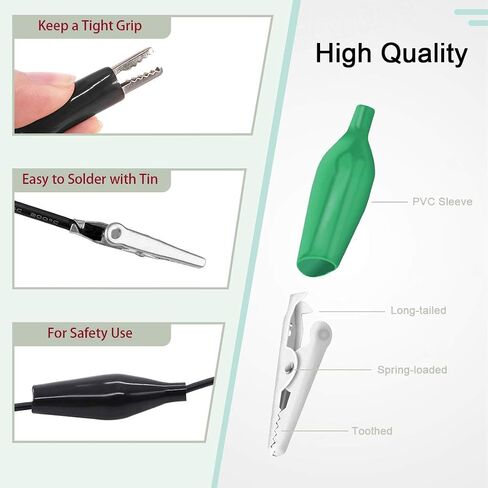 Hilitchi Pro Alligator Clips Assortment Kit Including Insulated Double-Ended Clips Test Leads & Flat/Barrel Alligator Clip & Clamps Alternatives Set for Experiment, Testing (Pack of 63) in Saudi Arabia