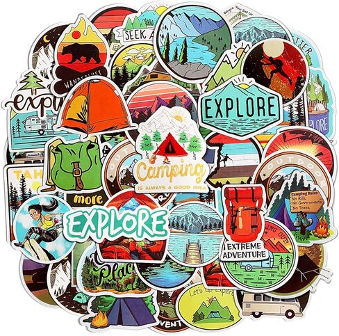 100 Pcs Outdoor Hiking Adventure Camping Stickers Waterproof Vinyl Wilderness Stickers for Water Bottles Laptop Cup Wilderness Nature Forest Decals for Camper Adults Teens Girls Boys in Saudi Arabia