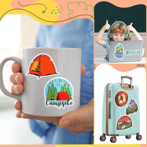 100 Pcs Outdoor Hiking Adventure Camping Stickers Waterproof Vinyl Wilderness Stickers for Water Bottles Laptop Cup Wilderness Nature Forest Decals for Camper Adults Teens Girls Boys in Saudi Arabia