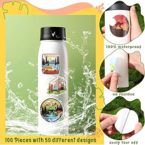 100 Pcs Outdoor Hiking Adventure Camping Stickers Waterproof Vinyl Wilderness Stickers for Water Bottles Laptop Cup Wilderness Nature Forest Decals for Camper Adults Teens Girls Boys in Saudi Arabia