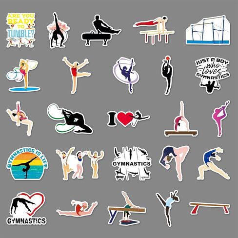50Pcs Gymnastics Stickers for Teens Kids Boys Girls Gift,Stickers Pack for Laptop Skateboard Luggage Car Bike Cup Computer Water Bottle Decor,Gymnastics Vinyl Waterproof Sticker Decals in Saudi Arabia