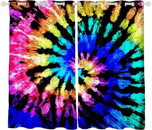 Feelyou Tie Dye Curtains for Bedroom Boho Psychedelic Swirl Girls Rainbow Pattern Curtain Hippie Trippy Window Drapes Bohemian Gypsy Curtains 38W x 45L Inches Set of 2 Panels Colorful in Saudi Arabia
