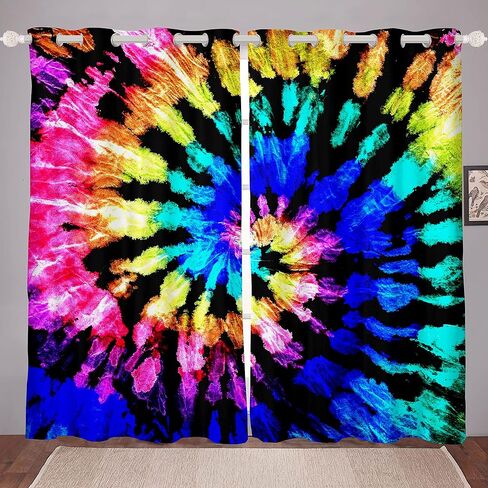 Feelyou Tie Dye Curtains for Bedroom Boho Psychedelic Swirl Girls Rainbow Pattern Curtain Hippie Trippy Window Drapes Bohemian Gypsy Curtains 38W x 45L Inches Set of 2 Panels Colorful in Saudi Arabia