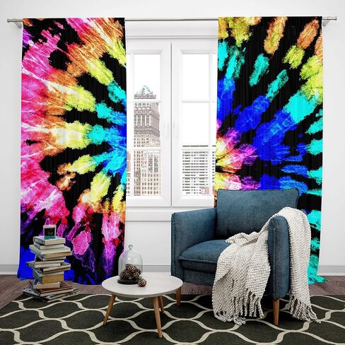 Feelyou Tie Dye Curtains for Bedroom Boho Psychedelic Swirl Girls Rainbow Pattern Curtain Hippie Trippy Window Drapes Bohemian Gypsy Curtains 38W x 45L Inches Set of 2 Panels Colorful in Saudi Arabia