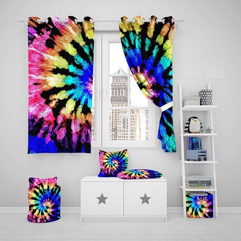 Feelyou Tie Dye Curtains for Bedroom Boho Psychedelic Swirl Girls Rainbow Pattern Curtain Hippie Trippy Window Drapes Bohemian Gypsy Curtains 38W x 45L Inches Set of 2 Panels Colorful in Saudi Arabia
