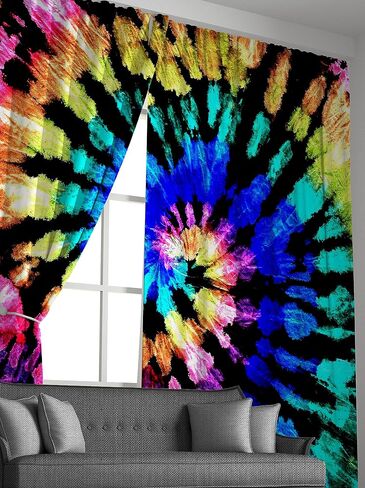 Feelyou Tie Dye Curtains for Bedroom Boho Psychedelic Swirl Girls Rainbow Pattern Curtain Hippie Trippy Window Drapes Bohemian Gypsy Curtains 38W x 45L Inches Set of 2 Panels Colorful in Saudi Arabia