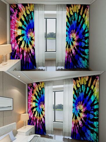 Feelyou Tie Dye Curtains for Bedroom Boho Psychedelic Swirl Girls Rainbow Pattern Curtain Hippie Trippy Window Drapes Bohemian Gypsy Curtains 38W x 45L Inches Set of 2 Panels Colorful in Saudi Arabia