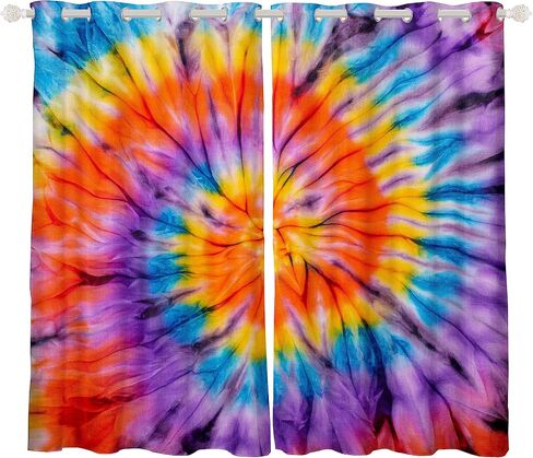 Feelyou Tie Dye Curtains for Bedroom Boho Psychedelic Swirl Girls Rainbow Pattern Curtain Hippie Trippy Window Drapes Bohemian Gypsy Curtains 38W x 45L Inches Set of 2 Panels Colorful in Saudi Arabia