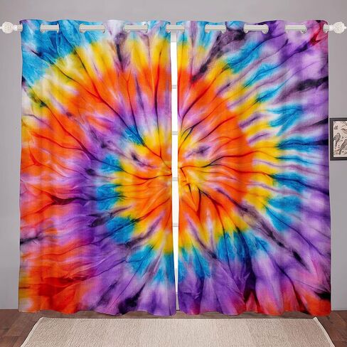 Feelyou Tie Dye Curtains for Bedroom Boho Psychedelic Swirl Girls Rainbow Pattern Curtain Hippie Trippy Window Drapes Bohemian Gypsy Curtains 38W x 45L Inches Set of 2 Panels Colorful in Saudi Arabia